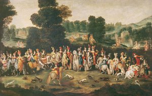 De Hertogin van Lotharingen op jacht door Claude Deruet