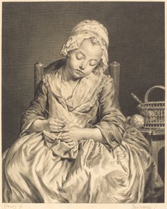 De Slapende Breister door Claude Donat Jardinier after Jean Baptiste Greuze
