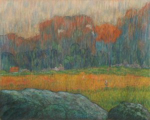 Landschap met figuur en huizen, ca. 1891