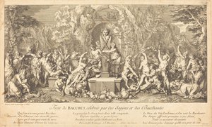 Feest van Bacchus, gevierd door saters en bacchanten