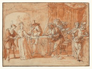 Szene aus der italienischen Komödie (recto); Figurenstudie (verso)