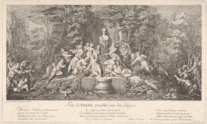 Het festival van Diana, onderbroken door saters door Claude Gillot
