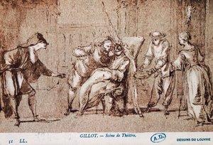 Theatervoorstelling, tekening door Claude Gillot door Claude Gillot