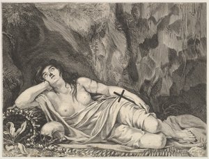 St. Maria Magdalena liggend in een grot door Claude Goyrand