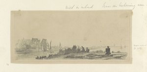 Landschap met kanaal, hengelaars en melkboer door Claude Henri Watelet (possibly)