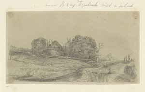 Landschap met een hooimijt en een kudde schapen