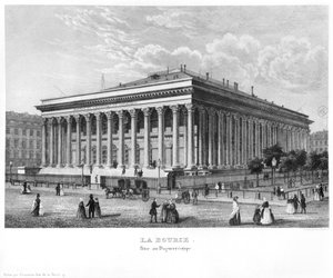 De Beurs en de Handelsrechtbank, Parijs, naar een daguerreotype, c.1840 door Claude Hilaire Alphonse Chamouin