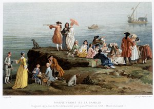 Joseph Vernet en zijn familie - 19e-eeuwse reproductie van een fragment van het uitzicht op de haven van Marseille geschilderd door Vernet in 1753 (Louvre Museum)