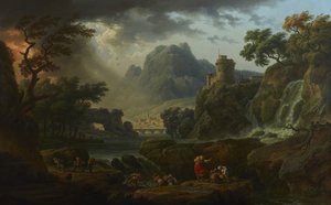Een berglandschap met een naderende storm