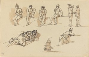 Acht Studies van Figuren en een Schip op Zee