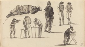 Figurenstudies, Inclusief Een Man die op de Grond Slaapt en Twee Mannen die Zagen door Claude Joseph Vernet