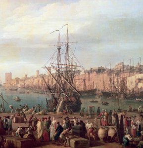 Ochtendzicht op de Binnenhaven van Marseille en het Paviljoen van de Horloge du Parc, 1754 (detail)