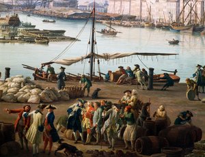 Derde uitzicht op Toulon, uitzicht op oude haven vanaf de kant van de voedselopslag (detail) door Claude Joseph Vernet