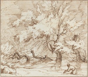 Bomen Weerspiegeld in een Beek door Claude Joseph Vernet