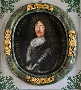 Portret van Roger Bussy-Rabutin. Kasteel van Bussy-Rabutin door Claude Lefebvre