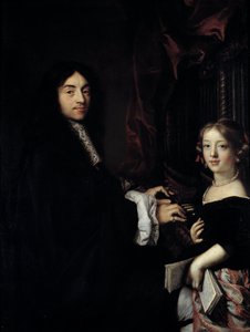 Portret van de organist Charles Couperin (1638-1679) met de dochter van de schilder door Claude Lefebvre