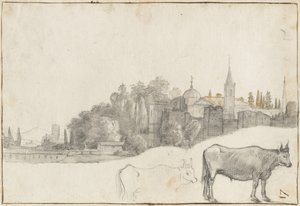 Een Uitzicht Buiten de Piazza del Popolo in Rome, 1640-41 door Claude Lorrain
