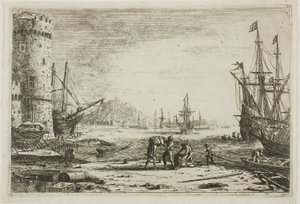 Haven met een grote toren door Claude Lorrain