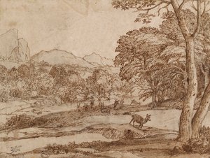 Landschap met een kudde herten