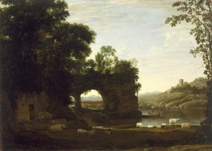 Landschap met een Rotsboog en Rivier door Claude Lorrain