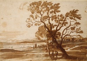 Landschap met twee bomen