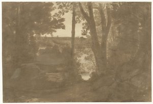 Landschap met doorkijk door bomen door Claude Lorrain