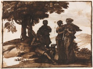 Pastorale scène met klassieke figuren, ca. 1640-1645 door Claude Lorrain