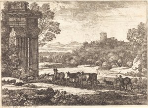 De kudde keert terug in stormachtig weer (Le troupeau en marche par un temps orageux) door Claude Lorrain