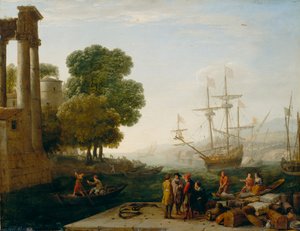 Een haven bij zonsondergang, 1643 door Claude Lorrain