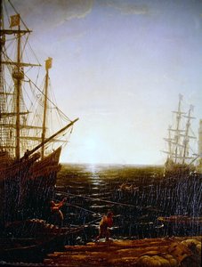 Haven Scène (detail) door Claude Lorrain