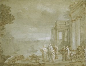 Gezicht op Carthago met Dido en Aeneas, 1676