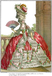 Franse hofjurk met brede panier, 1778 door Claude Louis Desrais