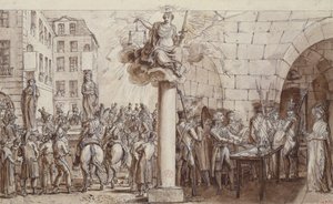De weduwe Morin en haar dochter Angelique Delaporte in de Conciergerie en gestraft met publiekelijk boeien voor het misdrijf van afpersing met geweld van handtekeningen, 1812
