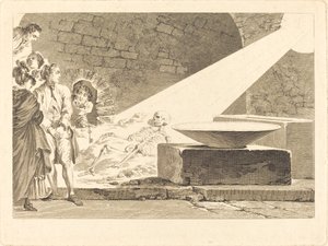 Fragonard en Bergeret met Hun Vrouwen Bezoeken een Graf in Pompeii door Claude Mathieu Fessard after Jean Honoré Fragonard