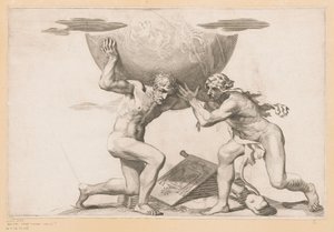 Atlas geeft de hemelbol aan Hercules door Claude Mellan (possibly)