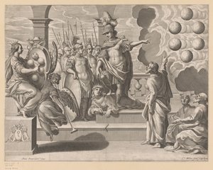 Allegorie met soldaten en het wapenschild van de Medicis door Claude Mellan