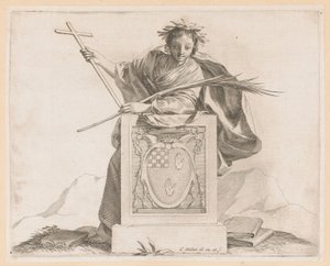 Allegorische figuur met het wapen van de familie Potier