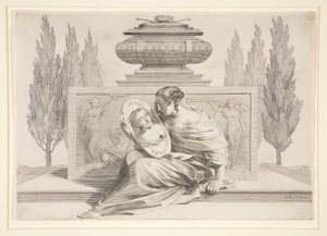 Allegorie van de dood van de koningin (Anna van Oostenrijk) door Claude Mellan