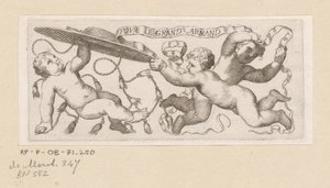 Drie putti met kardinaalshoed en band door Claude Mellan