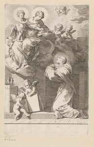 H. Bernard knielend voor een verschijning van Maria met Kind