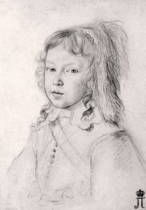 Portret van koning Lodewijk XIV (1638-1715) als kind door Claude Mellan (1598-1688) - Zwarte krijt op papier door Claude Mellan