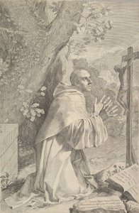 St. Bernard knielt voor een kruisbeeld, ca. 1655 door Claude Mellan