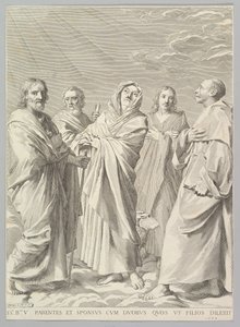St. Anna, Jozef, Joachim, Bernard en Johannes de Evangelist Parenté de la Vierge door Claude Mellan