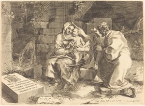 De Heilige Familie door Claude Mellan