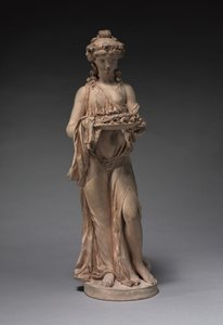 Jong meisje draagt een krans van rozen op een schaal, vroege jaren 1770 door Claude Michel Clodion