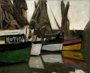 Vissersboten in Honfleur door Claude Monet