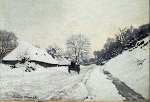Kar, weg onder sneeuw in Honfleur door Claude Monet
