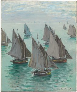 Vissersboten, kalme zee, 1868 door Claude Monet