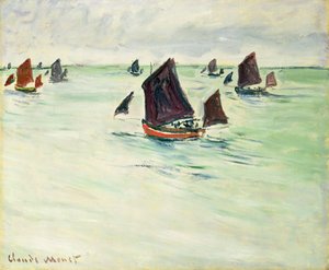 Vissersboten bij het grote Pourville, 1882 door Claude Monet