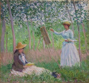 In het bos bij Giverny: Blanche Hoschede aan haar ezel met Suzanne Hoschede lezend, 1887